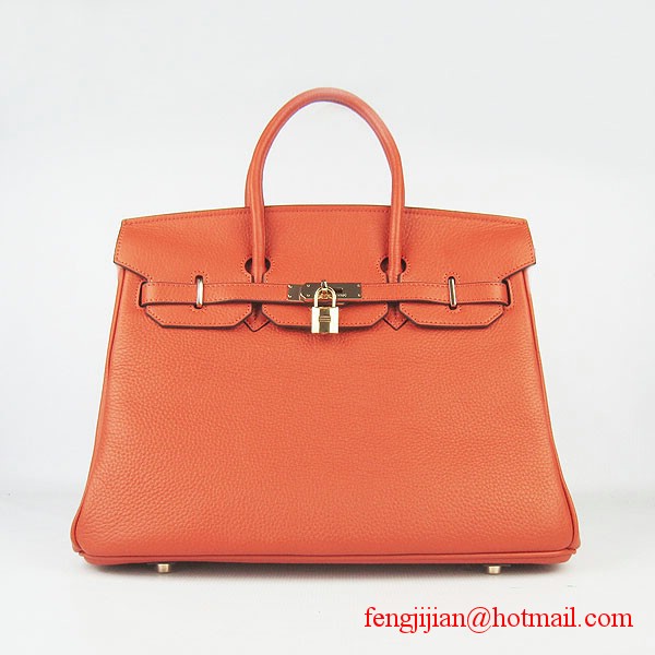 Hermes 35cm Embossed Veins Leather Bag Orange 6089 Gold Hardware Hermes 35cm Embossed Veins Leather Bag Orange 6089 Gold Hardware